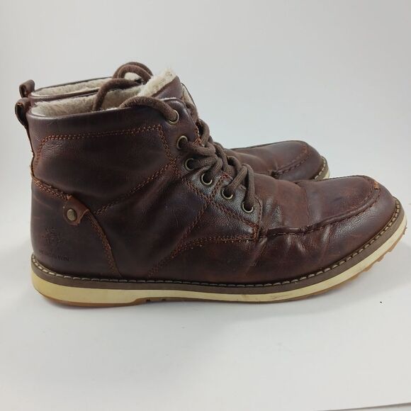 Globalwin Men\'s 9 Brown Leather Mid Ankle Lace up Boot. Faux Fur Lined.......... main image 10